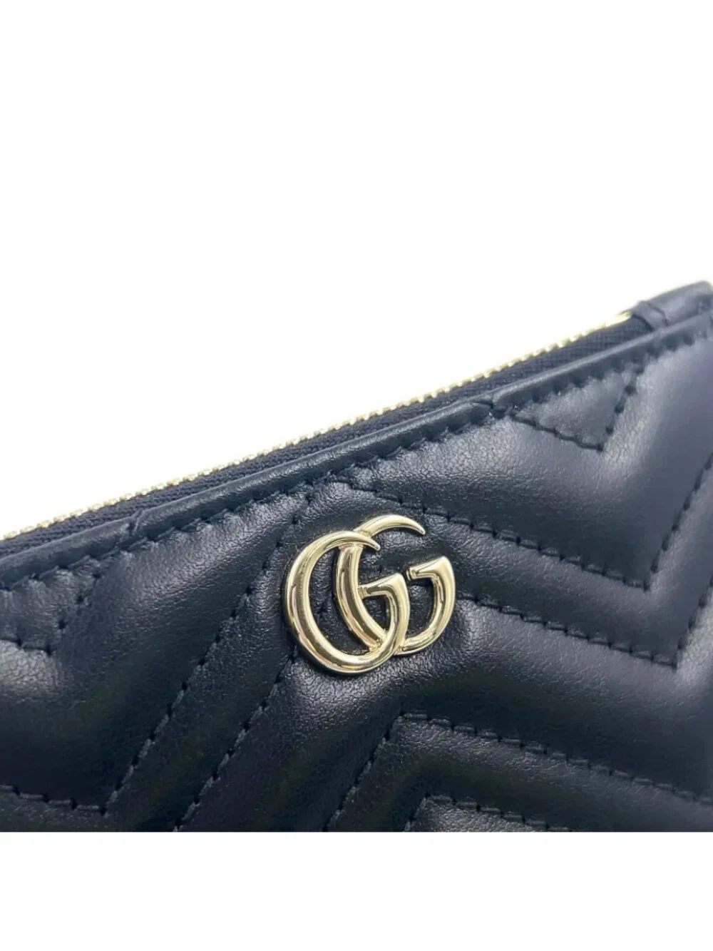 Gucci GG Marmont Leather Black Coin Case Gold With